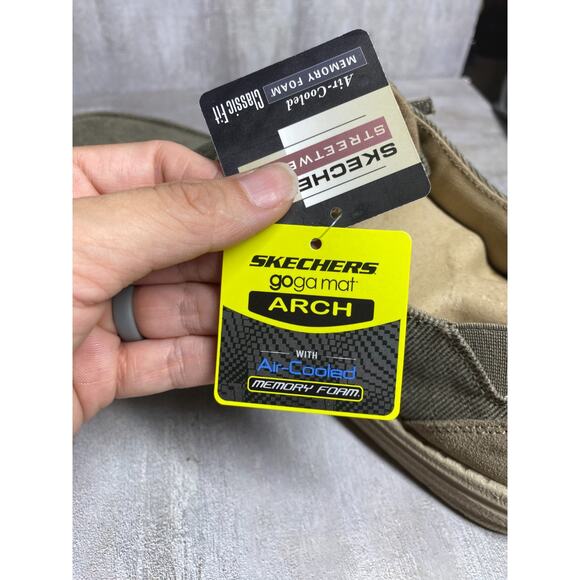 Skechers Shoes Mens 13 Khaki Streetwear Slip On Air Cooled Memory Foam Classic